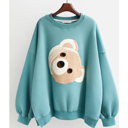 Autumn Winter Loose Round Neck Cashmere Sweatshirt 2021 Korean Style Embroidered Top Fashion Womens Clothing Hoodies Women