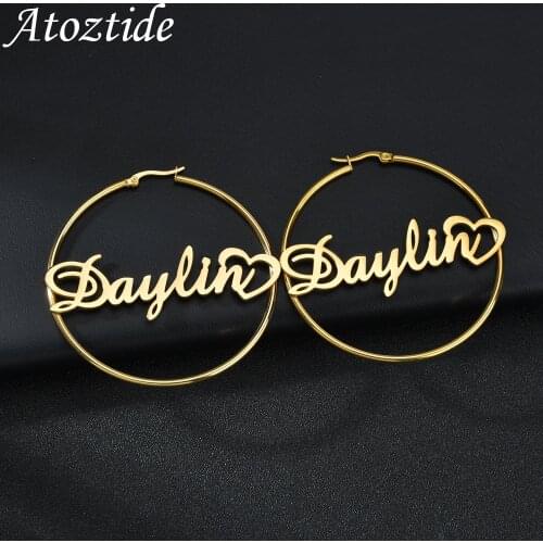 Personalized Custom Name Stainless Steel Letter Earrings for Women 3 Color End Heart Cricle Hoop Earrings Weddings Party Jewelry