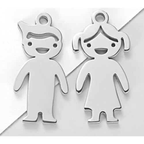 10pcs/Lot 316L Stainless Steel Mirror Polish Cute Steel Color Boy and Girl Charms for Jewelry Making DIY Accessories
