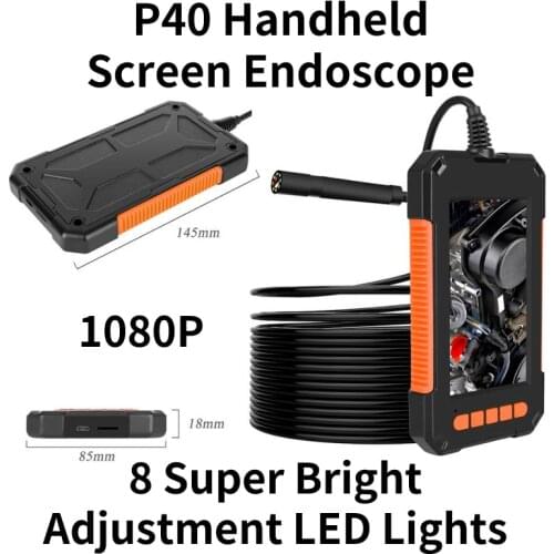 HD P40 Handheld Screen Endoscope Snake Camera 4.3inch Display Monitor With 2600 mAH Battery 8 Super Bright Adjustment LED Lights
