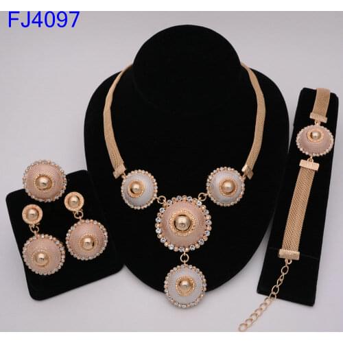 Sales Good Classic Bridal Jewellery Sets for Womens Dresses Accessories Cubic Necklace Earrings Set Gold Color Wedding Dresses