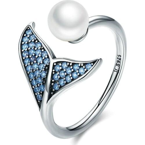 925 Silver Adjustable Dolphin Tail Finger Rings for Women Sterling Silver Jewelry Gift