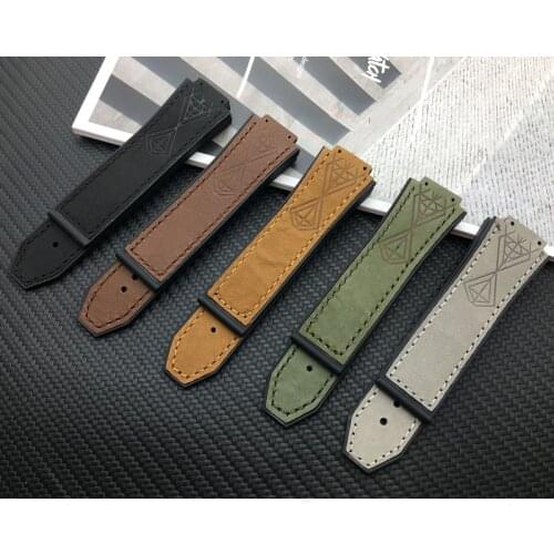 Convex real leather Silicone Rubber Watchband 25*17mm For Hublot strap For Big Bang belt Watch Band authentic Bracelet logo