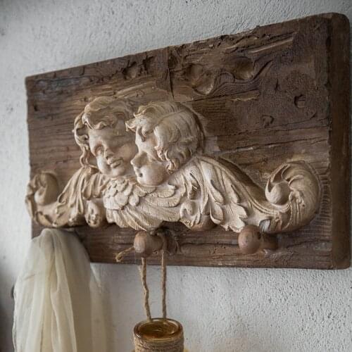 Retro Vintage Handicraft Resin Angel Solid Wood Decorative Hooks on Plaque