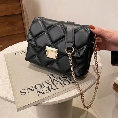 Luxury Diamond Lattice Small Square Women Bag Black Plaid Shoulder Bag Female Chain Messenger Bag Pu Leather Crossbody Bag Sac