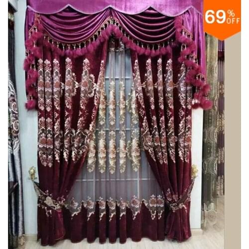 Luxury living room curtains Purple Red Luxury curtain for living rooms Powder Room Paris Wine Court Palace Lobby curtain luxury