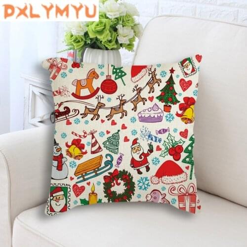 Christmas Cushion Cover Merry Christmas Decorative Pillow case Santa Claus Throw Pillow Cover Square Pillowcase for Sofa 45x45
