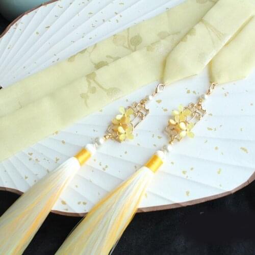 Handmade Hanfu Hairband Ancient Style Flower Tassel Ribbon Headdress Daily Hair Accessories Cosplay Prop Decor Women Girl Gift