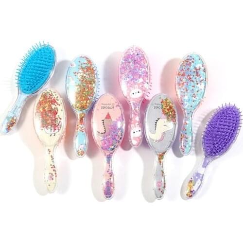 Hair Brush Massage Comb Cartoon Animal Sequin Cute Anti-static Shower Wet Detangle Hair Brush Salon Hair Styling Tools Children