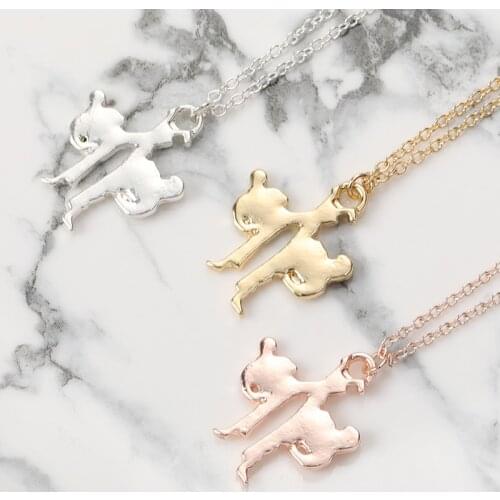 Karate Kickboxing Fighting Necklace Taekwondo Wrestle Kongfu Fighters Figure Pendant Chain Necklaces Gift for Athlete Sportsman
