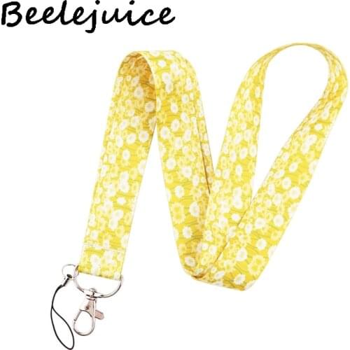 Light Yellow Daisy Flowers Neck Strap Lanyards ID badge card holder keychain Mobile Phone Strap Gift Ribbon webbing necklace