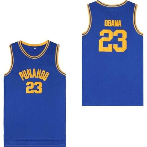 Bg Basketball Jerseys Punahou 23 Obama Jersey Embroidery Sewing Outdoor Sportswear Hip-hop Culture Movie Blue