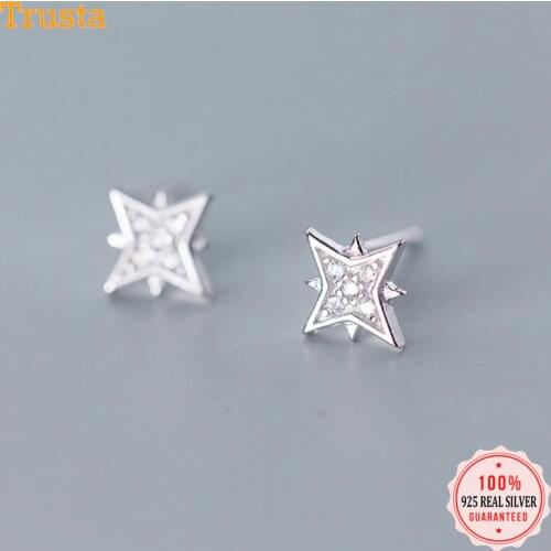 Trusta 2019 New 100% 925 Sterling Silver Jewelry Womens Fashion Cute CZ Polaris Star Stud Earrings Gift Girls Teen Lady DS1484
