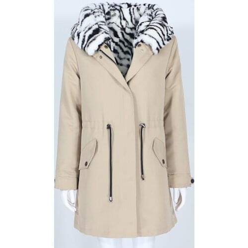 MENINA BONITA 2021 Leopard Long Waterproof Parka Winter Jacket Women Real Fur Coat Natural Rex Rabbit Fur Detachable Outerwear