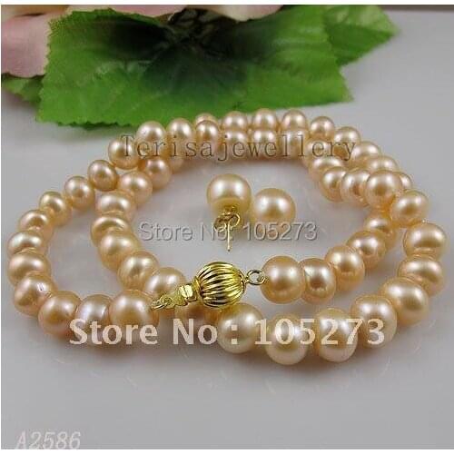 Amazing!pearl jewelry set pink color Genuine Freshwater pearl necklace &earring womans jewelry Free shipping A2586