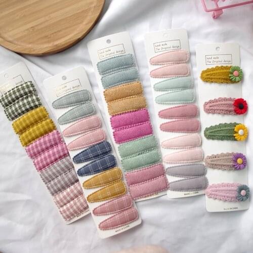 10 pcs Spring Korea Simple Beautiful Color Plaid Fabric Lace Daisy BB Clip for Sweet Girl Child Hairpins Hair Accessories 5cm