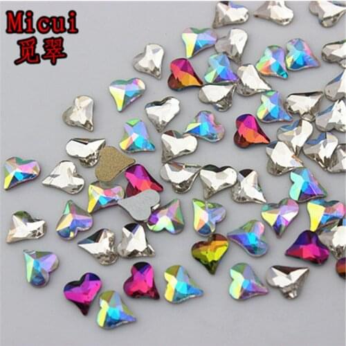 Micui 50PCS 6*7mm Heart Non HotFix Flatback Crystals Glass Rhinestones Stones Nail Rhinestone Strass DIY Clothes Applique ZZ711