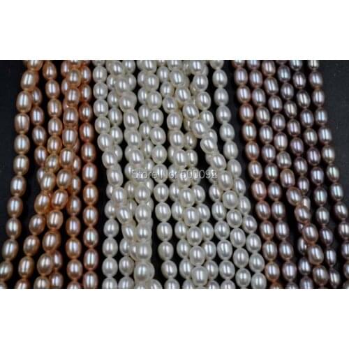 AAA wholesale 15 strands 5-6MM rice pink purple white freshwater pearl