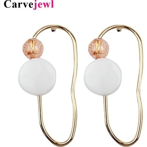 Carvejewl geometric big stud earrings Korea simple design gold plating pink blue resin beads irregular earring for women jewelry