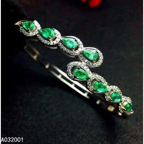 KJJEAXCMY fine jewelry natural Emerald 925 sterling silver new women hand bracelet wristband support test trendy
