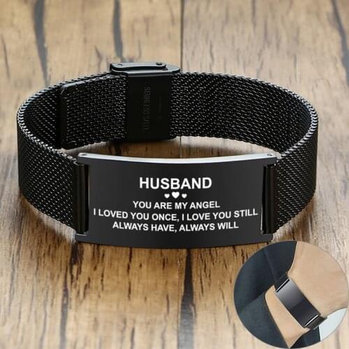 Stylish Men Stainless Steel Stretch Mesh ID Bracelets Custom Jewelry Personalize Engrave Stainless Steel Wrist Gifts for Him
