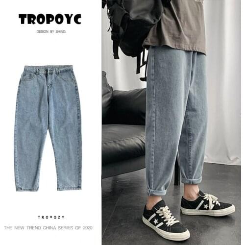 Jeans Men Loose Straight Leg Pants Elastic Waist Teenager Casual Elastic Pants Mouth Kpop Clothes Hip Hop Wide Leg Long Retro
