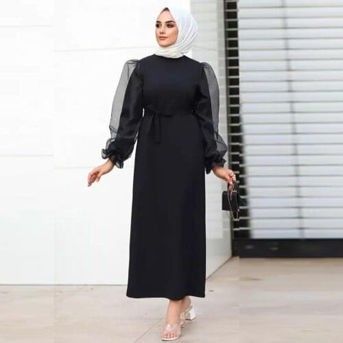 Long crepe dress womens tulle dress Turkish fashion Islamic Muslim spring/summer modern dress Turkish womens wearF909