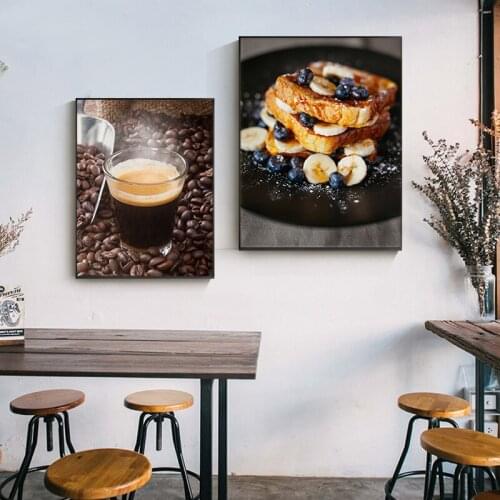 Retro Style Gourmet Coffee Dessert Cake Canvas Painting Wall Art Nordic Posters and Prints Wall Pictures for Living Room Decor