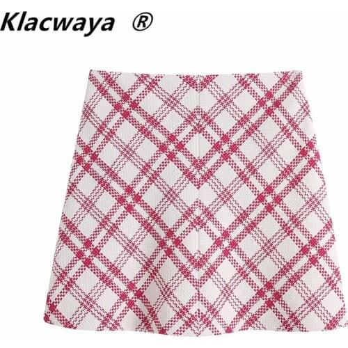 Klacwaya Za 2021 Skirt Women Fashion Summer New Sweet Checkered Texture Short High-Waist Mini Skirt