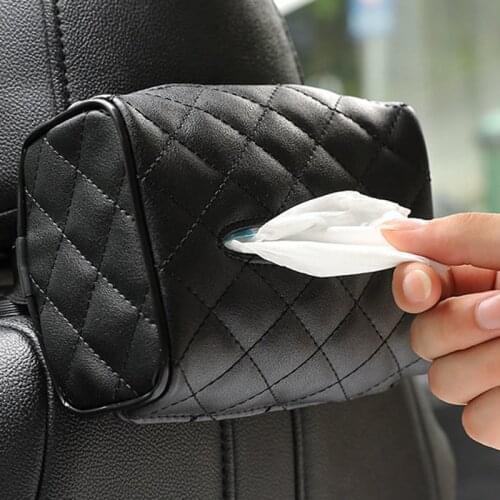 Leather Tissue Holder for Car, Car Back Seat Headrest Hanging Tissue Boxes Holder Case, Multi-use Car Tissue Paper Holder