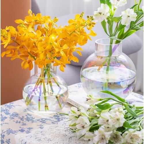 Creative Green Basket Water Bottle Glass Transparent Vase Home Living Room Table Decoration Ornaments Splash Flower Arrangement