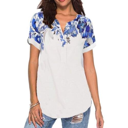 Summer Casual White Woman Tshirts Female Sexy Floral Print V-Neck Short Sleeve Plus Size 5XL Tshirt Women Elegant Top Streetwear