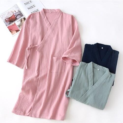 Summer Women and Men Casual Robes Pajamas Gauze Crepe Cotton Loose Kimono Spring Bathrobe Home Clothes Sleepwear Nightgown