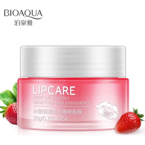 BIOAQUA Strawberry Lip Sleeping Mask Exfoliator Lips Balm Moisturizer Nourish Lip Plumper Enhancer Vitamin Skin Care Night Cream