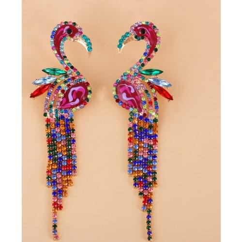 Fashion Metal Crystal Animal Bird Earrings Long Tassel Drop Earrings Women Party Accessories Jewelry
