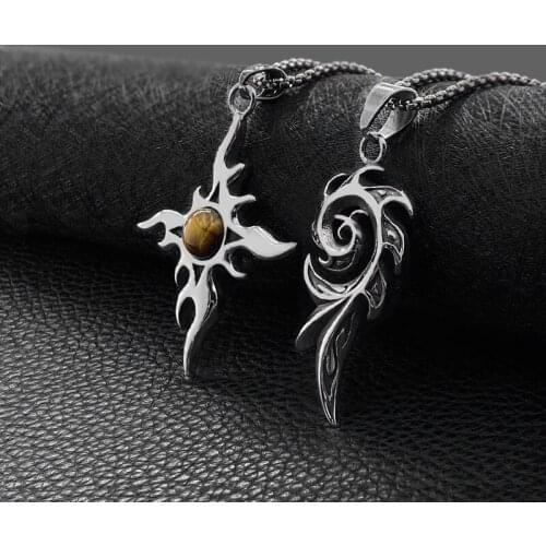 Fashion Trendy Men Flame Titanium Steel Pendant Retro Flame Necklace Domineering Simple Pendant Jewelry