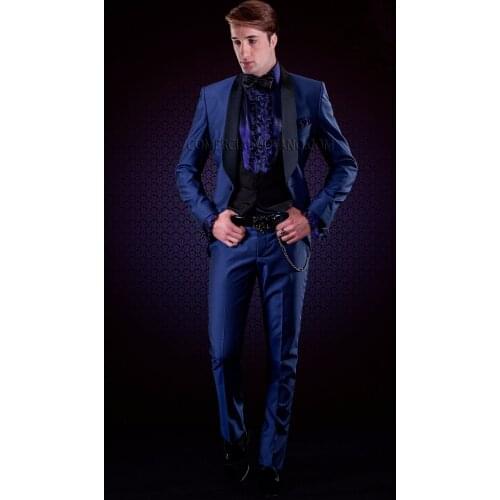 Latest Coat Pant Design Italian Royal Blue Men Suit Slim Fit 3 Piece Shawl Lapel Tuxedo Custom Groom Prom Blazer Terno Masculino