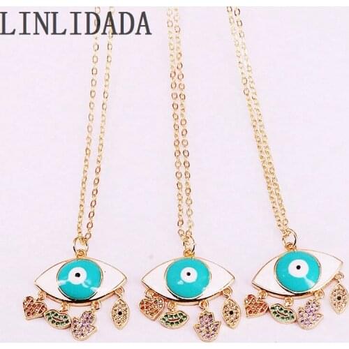 10Pcs New design Gold Filled Multi Colorful CZ Sparking necklace,fashion eye shape enamel charm necklace,Women Jewelry