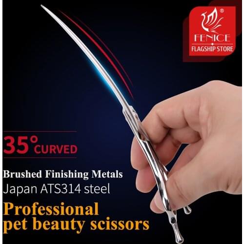 Fenice JP ATS314 Steel 7 inch 35°Curved Scissors Pet Dog Grooming Scissors Shears Pet Curved Scissors Dogs Products