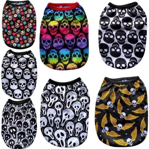 Halloween Small Dog Clothes Summer Cat Puppy tshirt Clothing Skull Printed Pet Dog Shirt For Cats Yorkies Pug Cat Vest