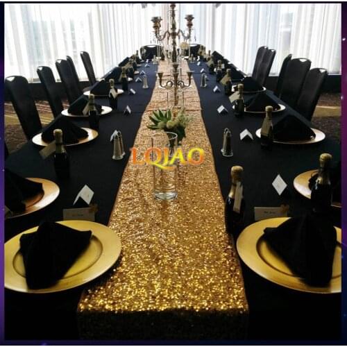 Wholesale Luxury Gold Silver Champagne Sequin Table Runner Wedding Party Table Decoration Solid Color Gold Table Runners 30x180