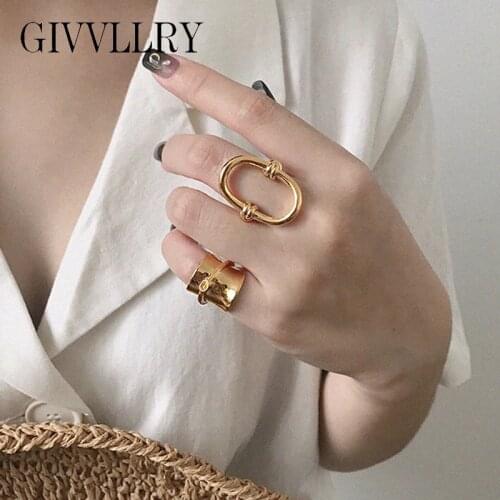 Punk Hollow O Shaped Metal Rings for Women Men Jewelry Vintage Gold Geometric Korean Ring Statement Jewellry