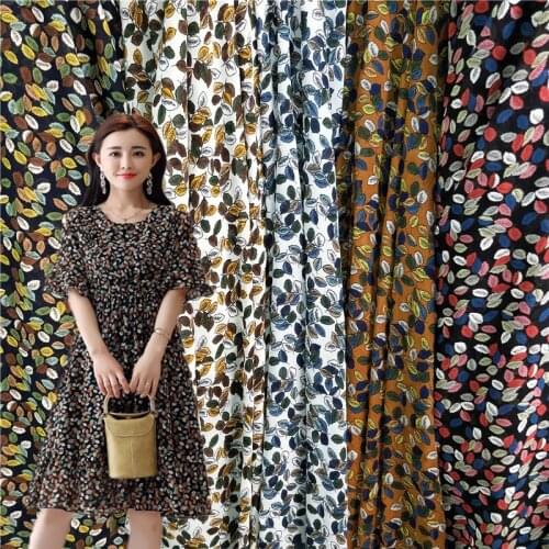 Dress fabric 75D chiffon leaf summer skirt fabric soft breathable DIY trousers blouse fabric 1 yard