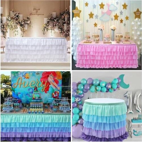 Tulle Table Skirt Blue Five Layer Ice Silk Fabricfor Wedding Decor Birthday Baby Shower Party Decoration Tablecloth
