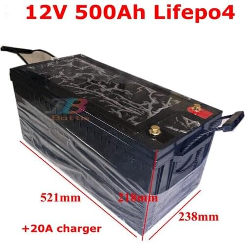 Waterproof 12V 500AH Lifepo4 battery lithium BMS 4S 12.8V 500Ah for golf cart Solar Storage boat RV camper +20A charger