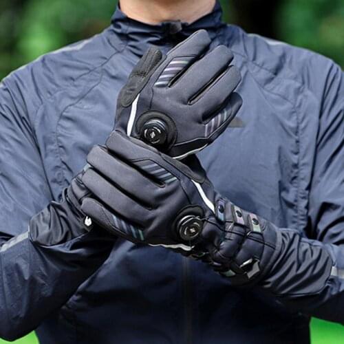 1 Pair Waterproof Cycling Glove Rope Fleece Reflective Inner Lining Anti-Slip Warm Winter Bike Gloves with Buckle for Outdoor