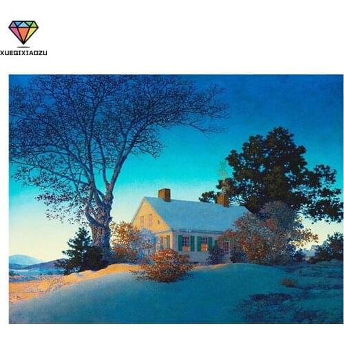 XUEQIXIAOZU 5D DIY Painting Full Round Diamond The House In Snow Picture Cross Stitch Mosaic Picture Rhinestones Embroidery