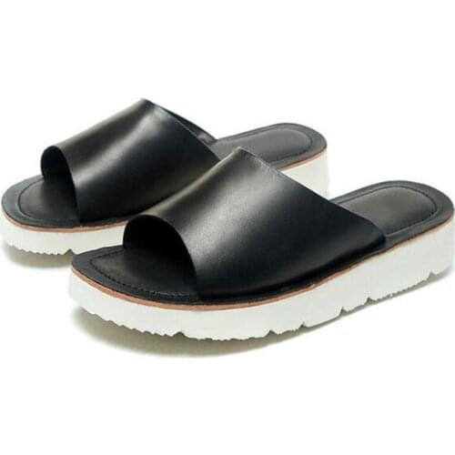 Summer Hot 2020 New Top Soft Cowhide Fashion Leather Sandals Slippers Light Comfort Wedge Sandals Concise Casual Women Sandals