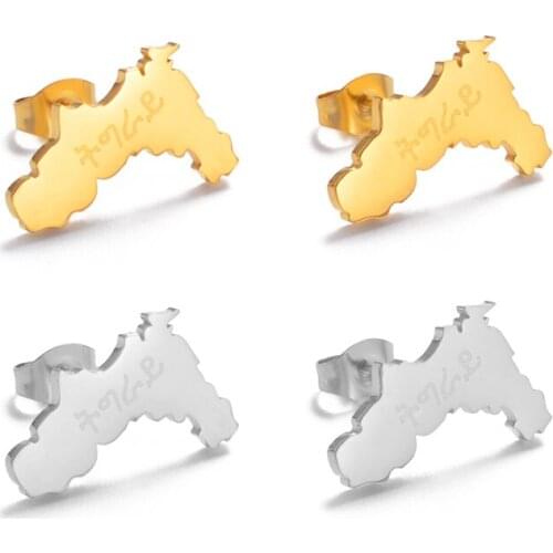 Anniyo Ethiopian Tigray State Earrings Stud Stainless Steel Gold and Silver Color Jewelry for Women Girls #260921