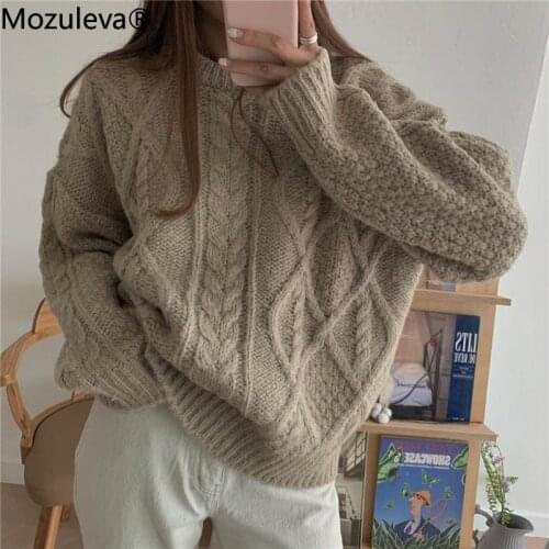 Mozuleva 2021 Autumn Winter Womens Sweaters Warm Pullovers Minimalist Korean Oversize Vintage Solid Ladies Jumpers femme